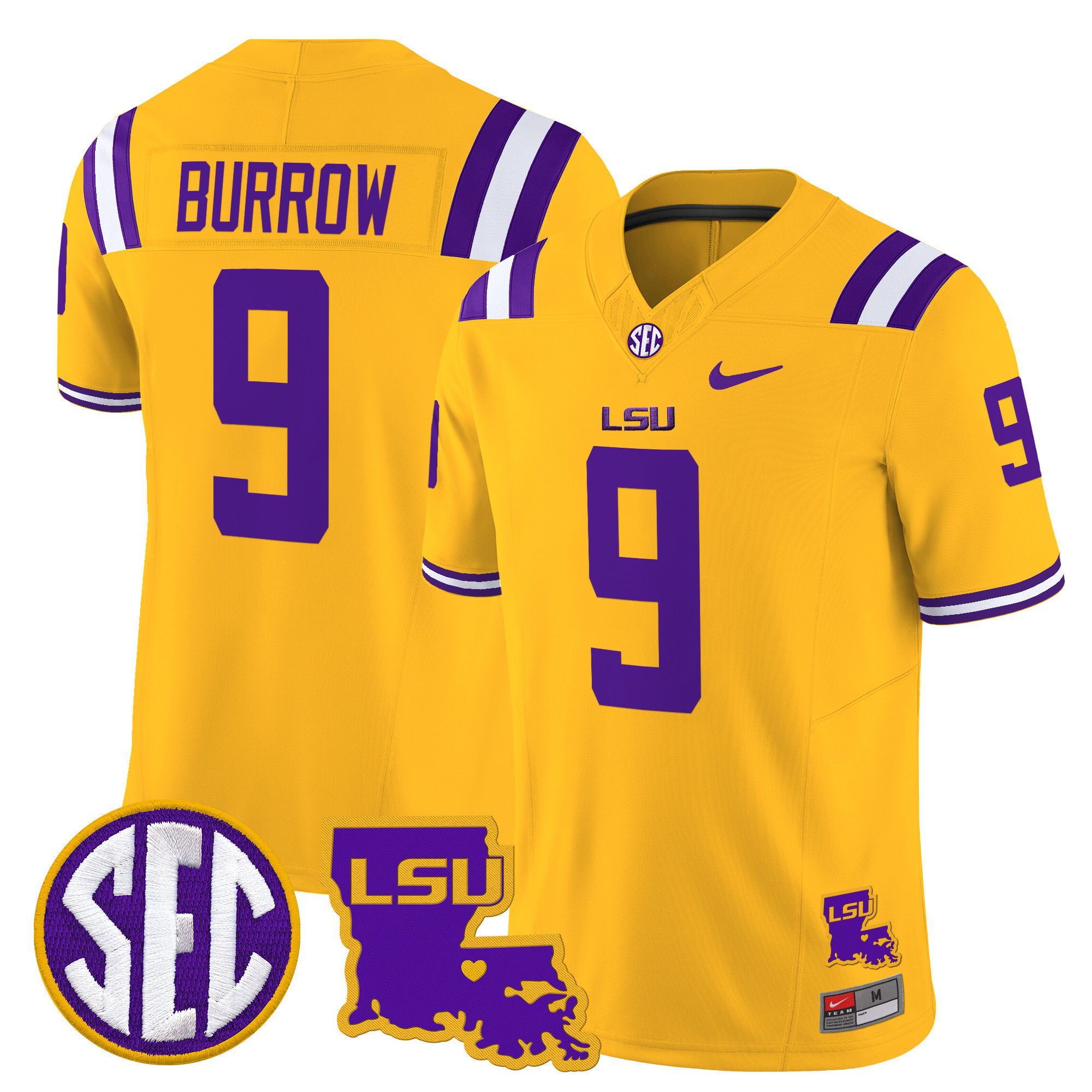 Men LSU Tigers #9 Burrow Yellow 2024 Nike Louisiana Patch Vapor Limited NCAA Jersey->customized nfl jersey->Custom Jersey